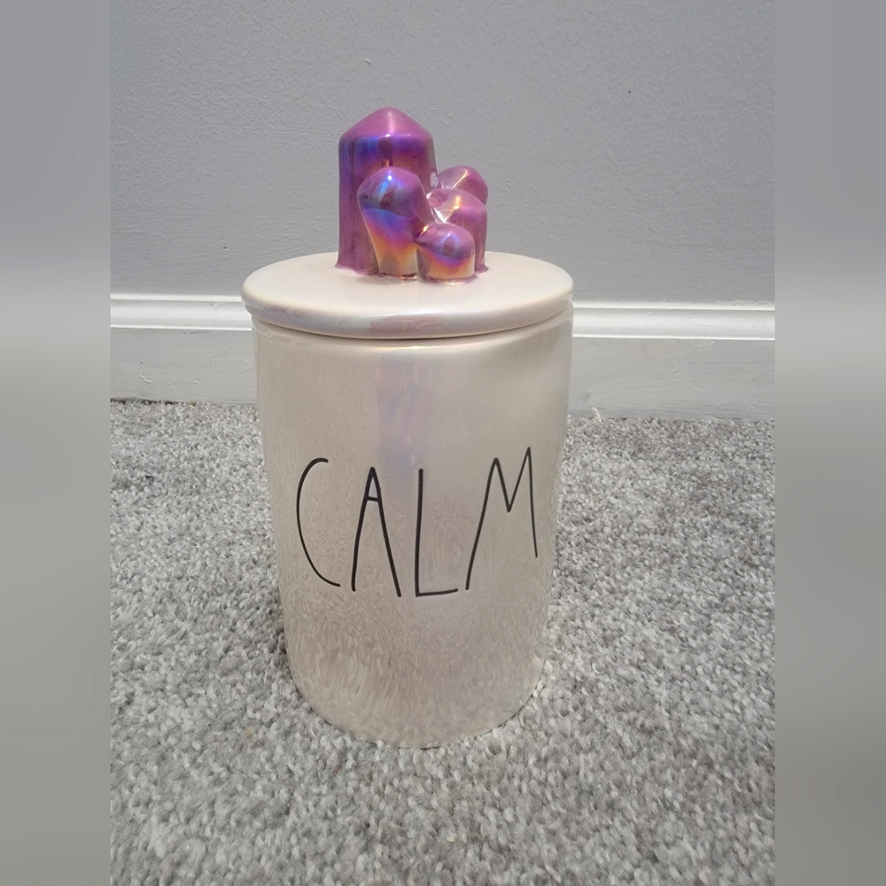 Rae Dunn Candle CALM 13.2oz Soothing Lavender Scented Ceramic Iridescent w/ Lid